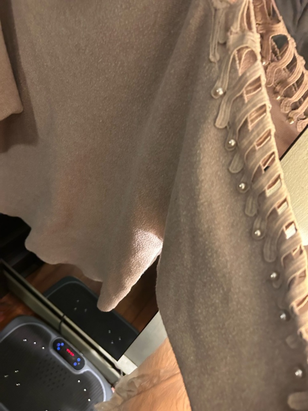 Siren Lily Taupe Knit Top with Pearl Accent